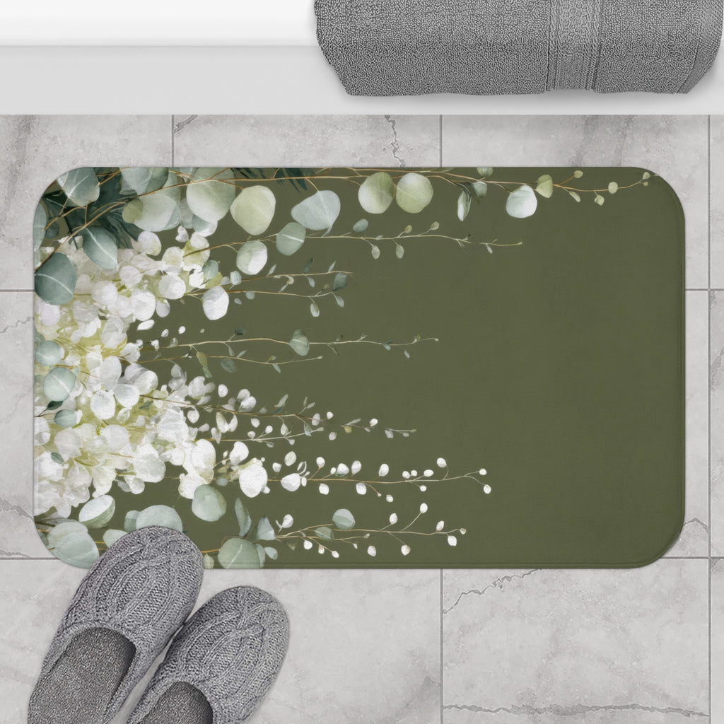 Moss Green Eucalyptus Bath Mat, Sophisticated Organic Bathroom