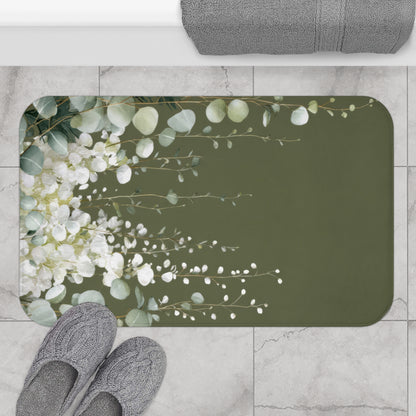 Moss Green Eucalyptus Bath Mat, Sophisticated Organic Bathroom