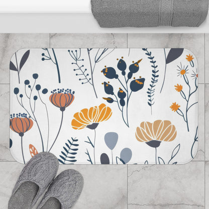 Minimalist Wildflower Bath Mat, Retro Boho Bathroom Decor