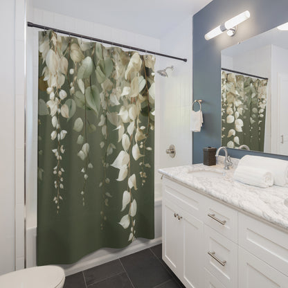 Moss Green Eucalyptus Shower Curtains, Elegant Neutral Organic Spa Style