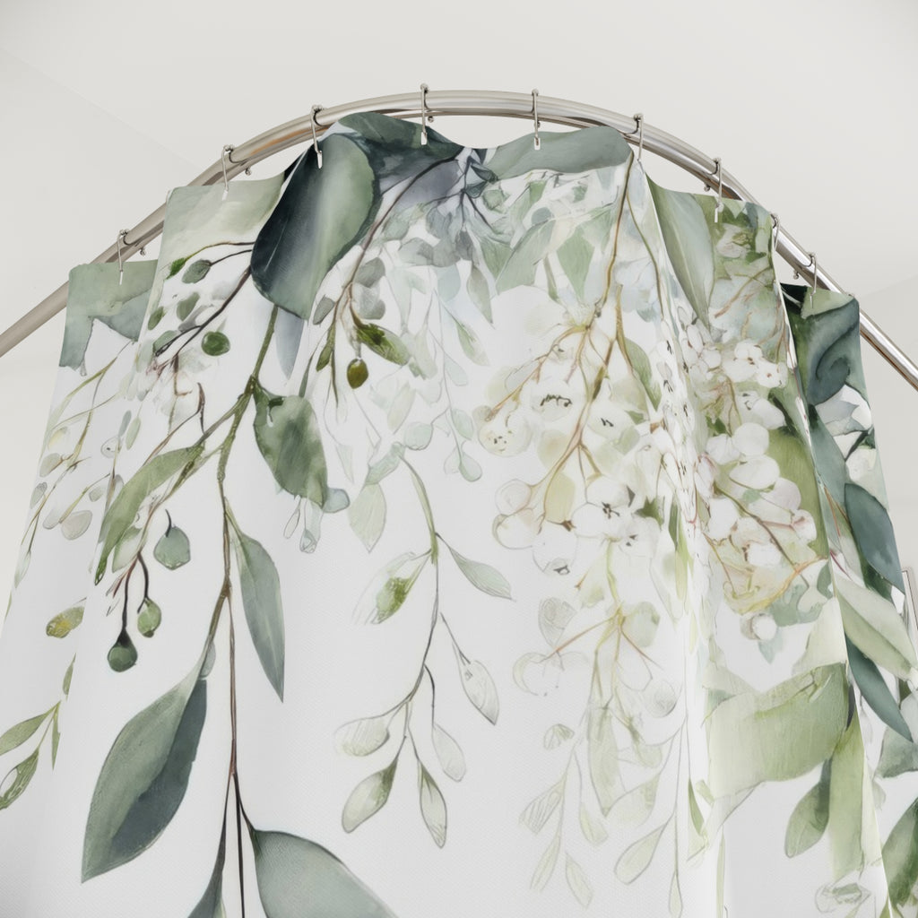 Watercolor Eucalyptus Shower Curtains, Botanical Green Bathroom Decor