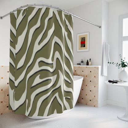 Sage Green Zebra Print Shower Curtains, Modern Chevron Animal Print Bathroom Decor