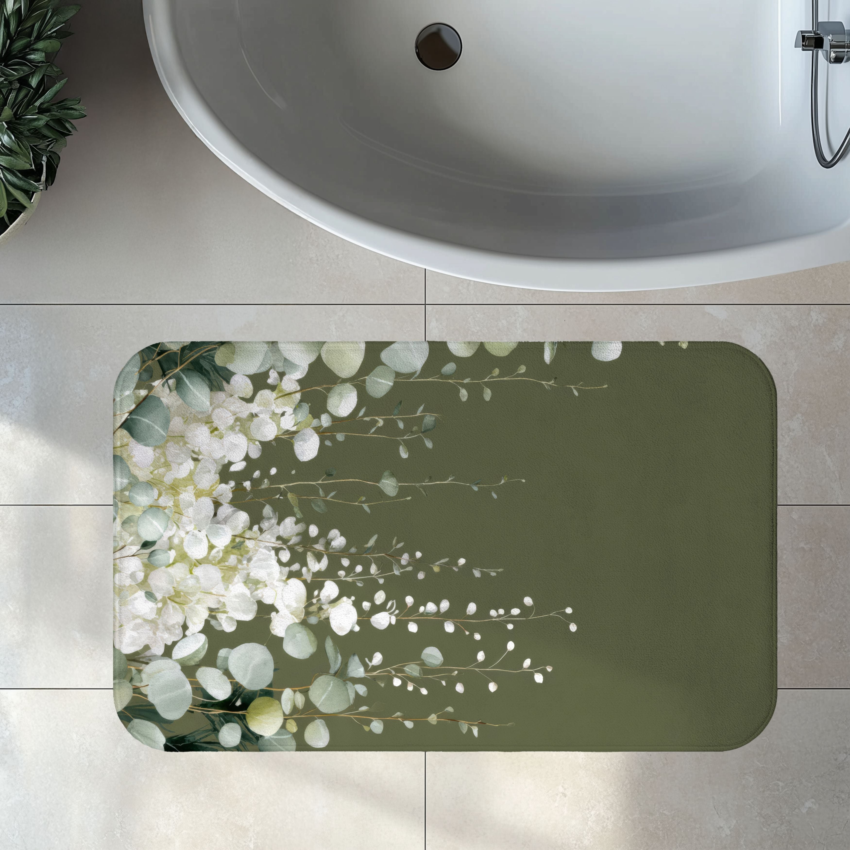 Moss Green Eucalyptus Bath Mat, Sophisticated Organic Bathroom