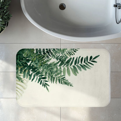 Watercolor Fern Bath Mat, Modern Minimalist Organic Bath