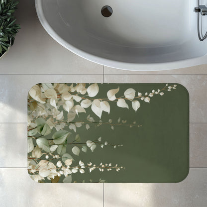 Moss Green Eucalyptus Bath Mat, Elegant Neutral Organic Spa Style