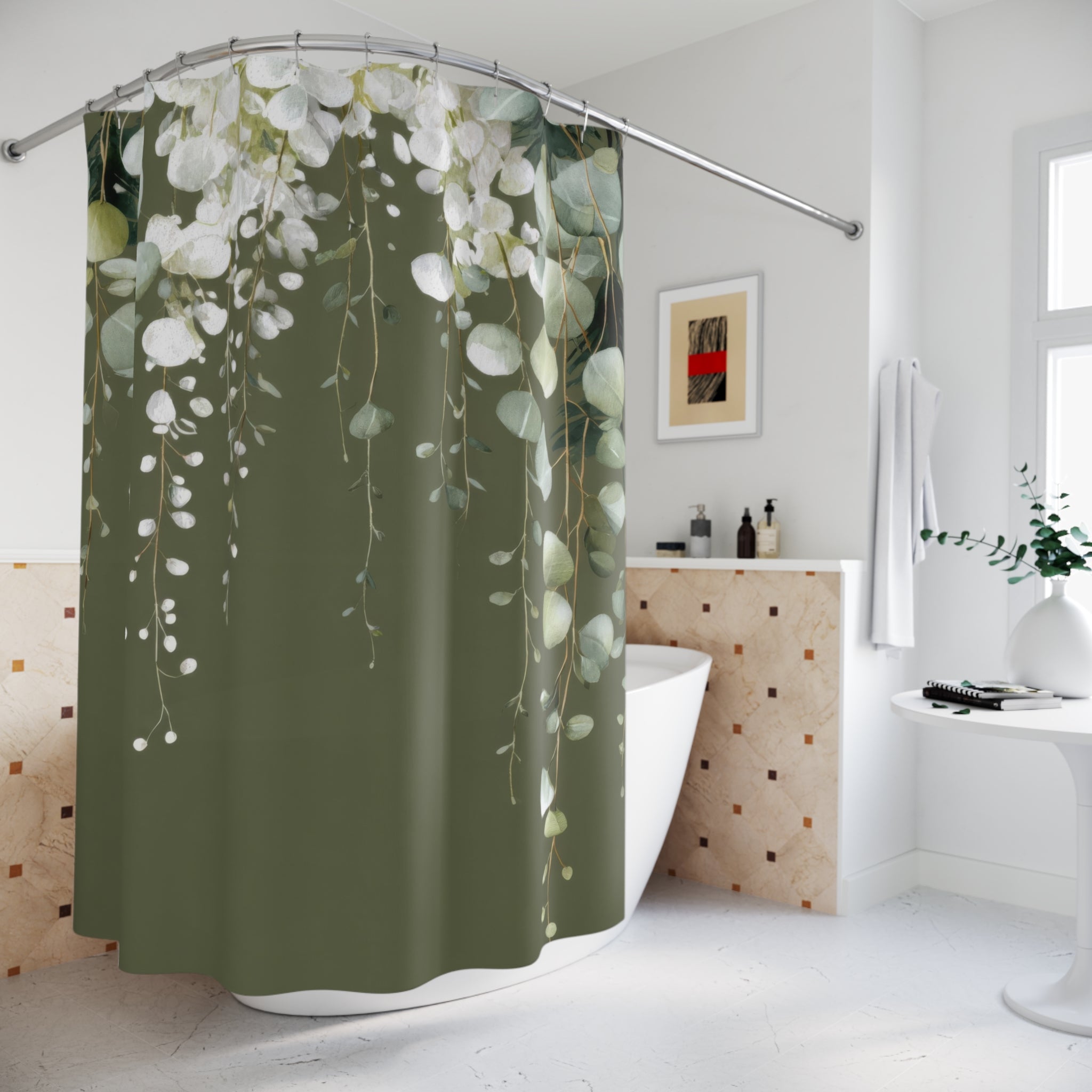 Moss Green Eucalyptus Shower Curtains, Sophisticated Organic Bathroom