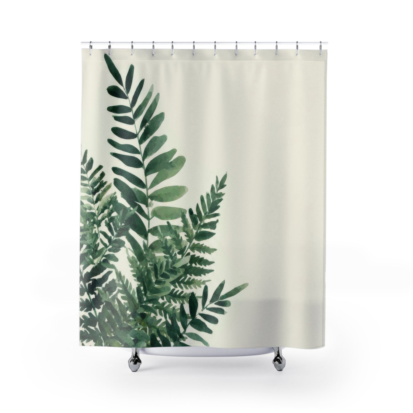 Watercolor Fern Shower Curtains, Modern Minimalist Organic Bath