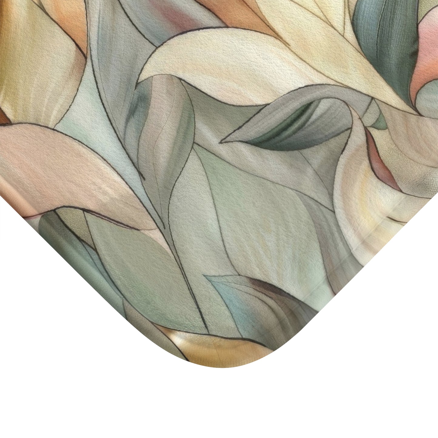 Stained Glass Leaves Design Bath Mat, Minimalist Calming Botanical Bathroom