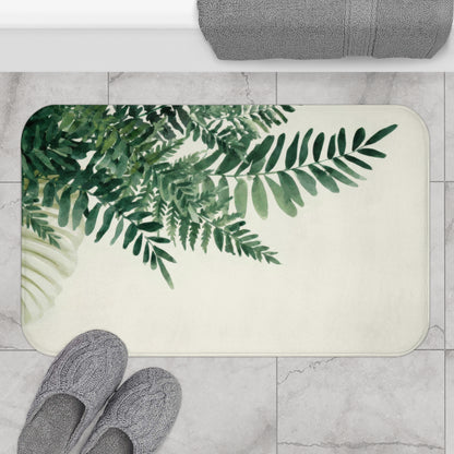 Watercolor Fern Bath Mat, Modern Minimalist Organic Bath