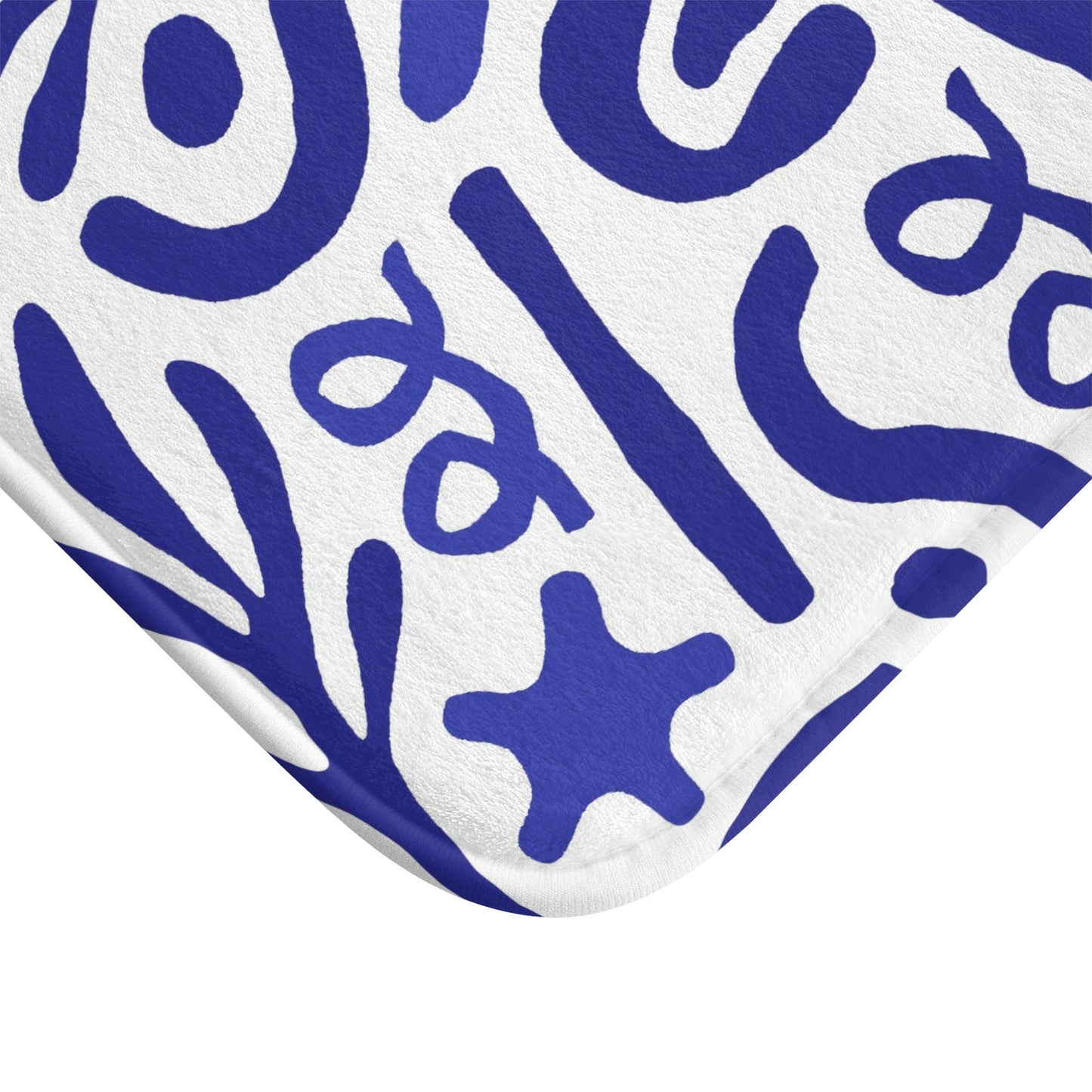 Blue Mediterranean Bath Mat, Matisse Inspired Organic Shape Bathroom Decor