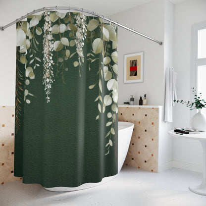 Dark Green Eucalyptus Shower Curtains, Boho Botanical Bathroom Decor