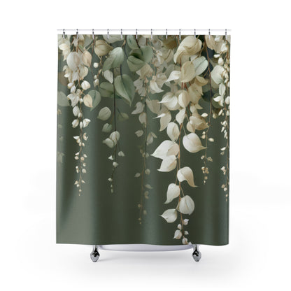 Moss Green Eucalyptus Shower Curtains, Elegant Neutral Organic Spa Style