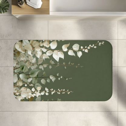 Moss Green Eucalyptus Bath Mat, Elegant Neutral Organic Spa Style