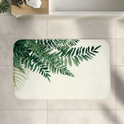 Watercolor Fern Bath Mat, Modern Minimalist Organic Bath