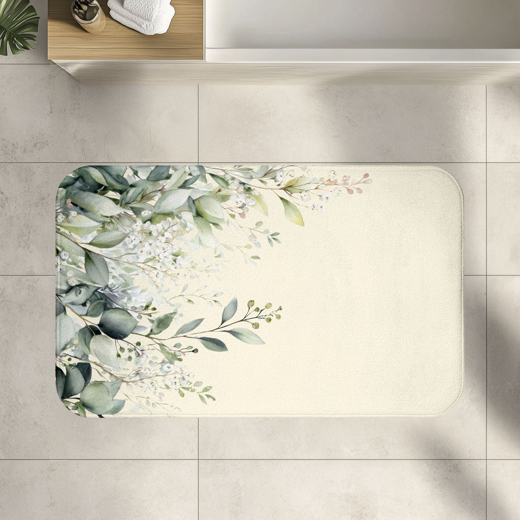 Soft Sage and Cream Eucalyptus Bath Mat, Modern Organic Spa Bathroom