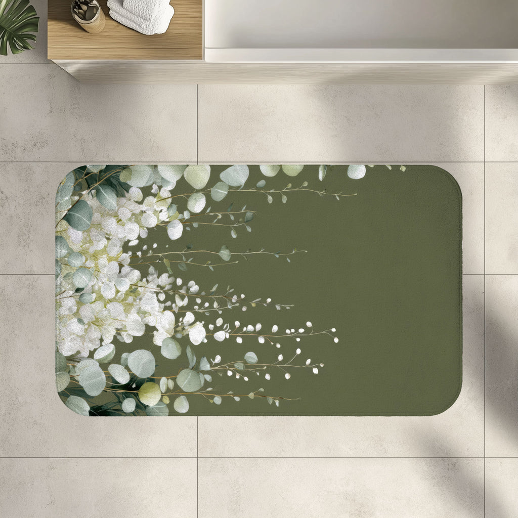 Moss Green Eucalyptus Bath Mat, Sophisticated Organic Bathroom