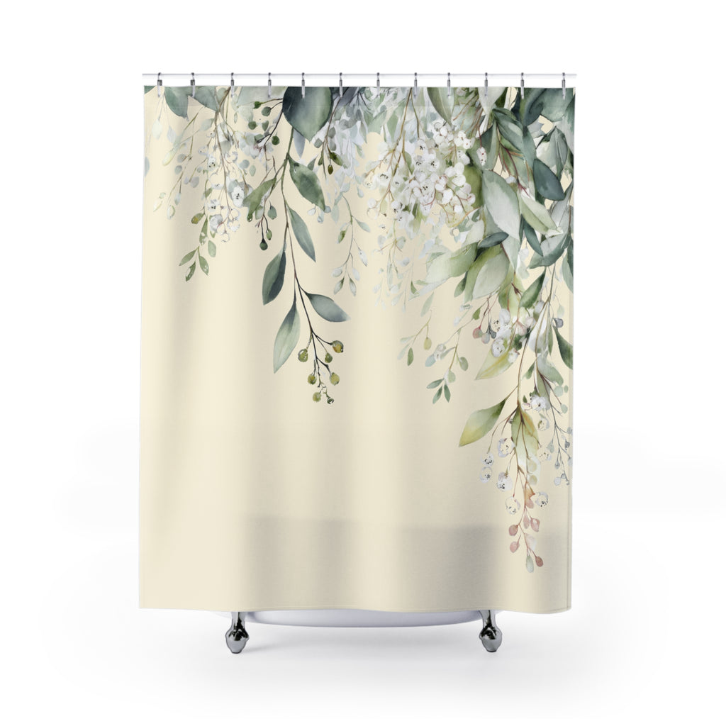 Soft Sage and Cream Eucalyptus Shower Curtains, Modern Organic Spa Bathroom