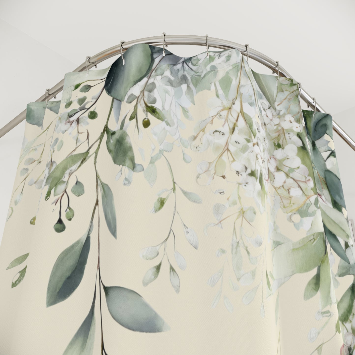 Soft Sage and Cream Eucalyptus Shower Curtains, Modern Organic Spa Bathroom