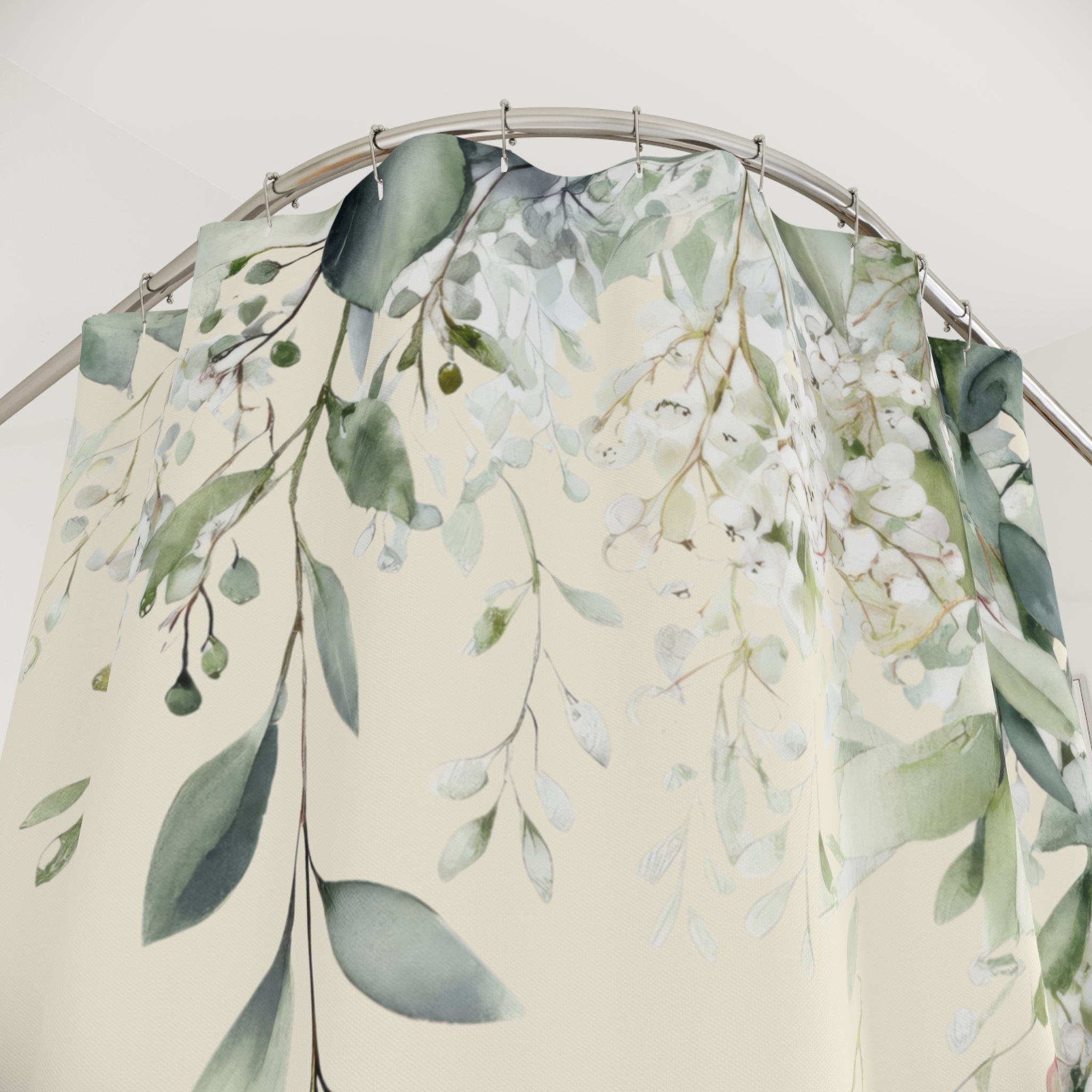 Soft Sage and Cream Eucalyptus Shower Curtains, Modern Organic Spa Bathroom