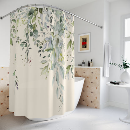Watercolor Sage and Cream Eucalyptus Shower Curtains, Boho Bathroom Decor