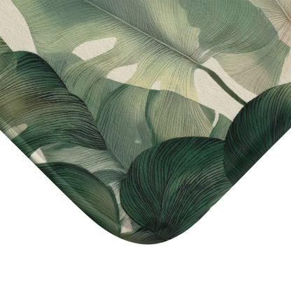 Monstera Bath Mat, Tropical Botanical Bathroom Decor