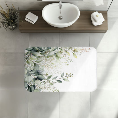 Watercolor Eucalyptus Bath Mat, Botanical Green Bathroom Decor