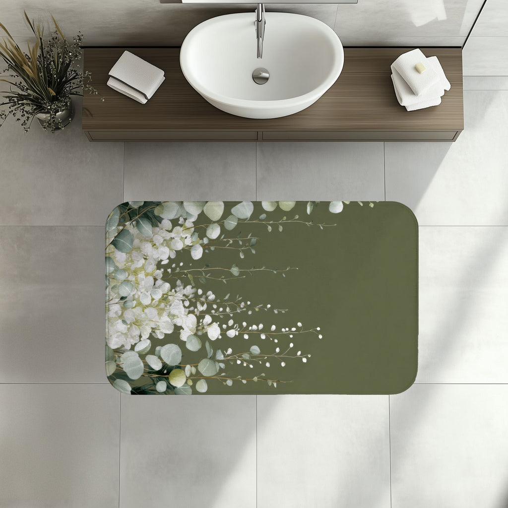 Moss Green Eucalyptus Bath Mat, Sophisticated Organic Bathroom