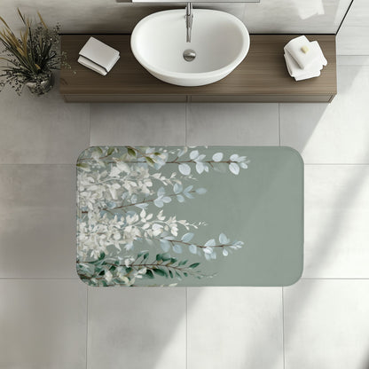 Frozen Sage Eucalyptus Bath Mat, Muted Gray Botanical Bathroom Decor