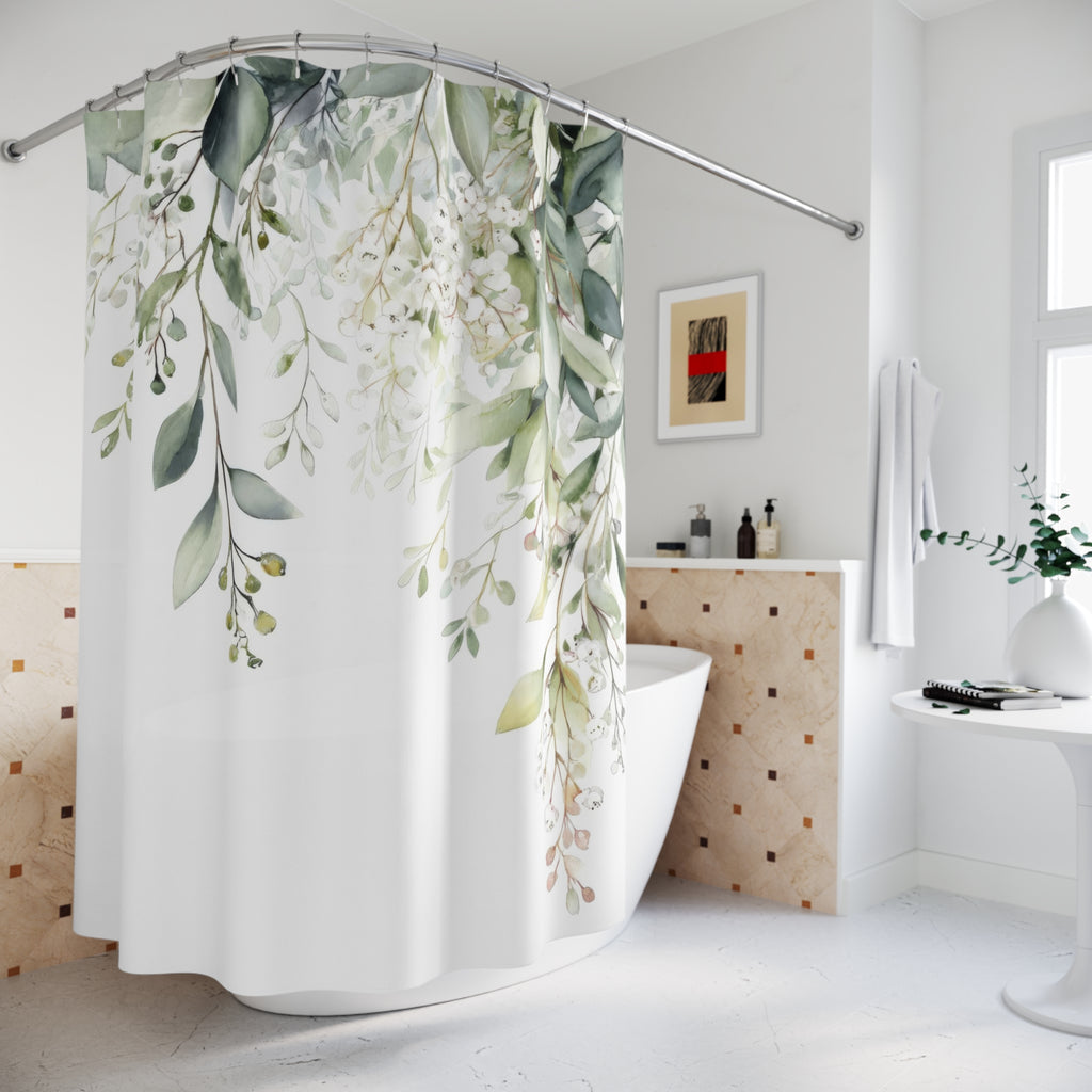 Watercolor Eucalyptus Shower Curtains, Botanical Green Bathroom Decor