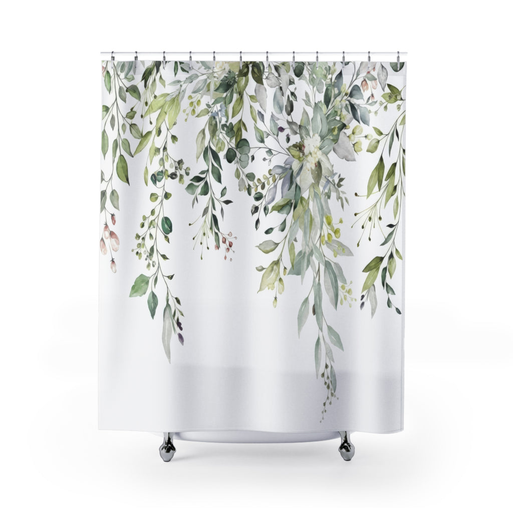Sage Eucalyptus Shower Curtains, Watercolor Greenery Bathroom Decor