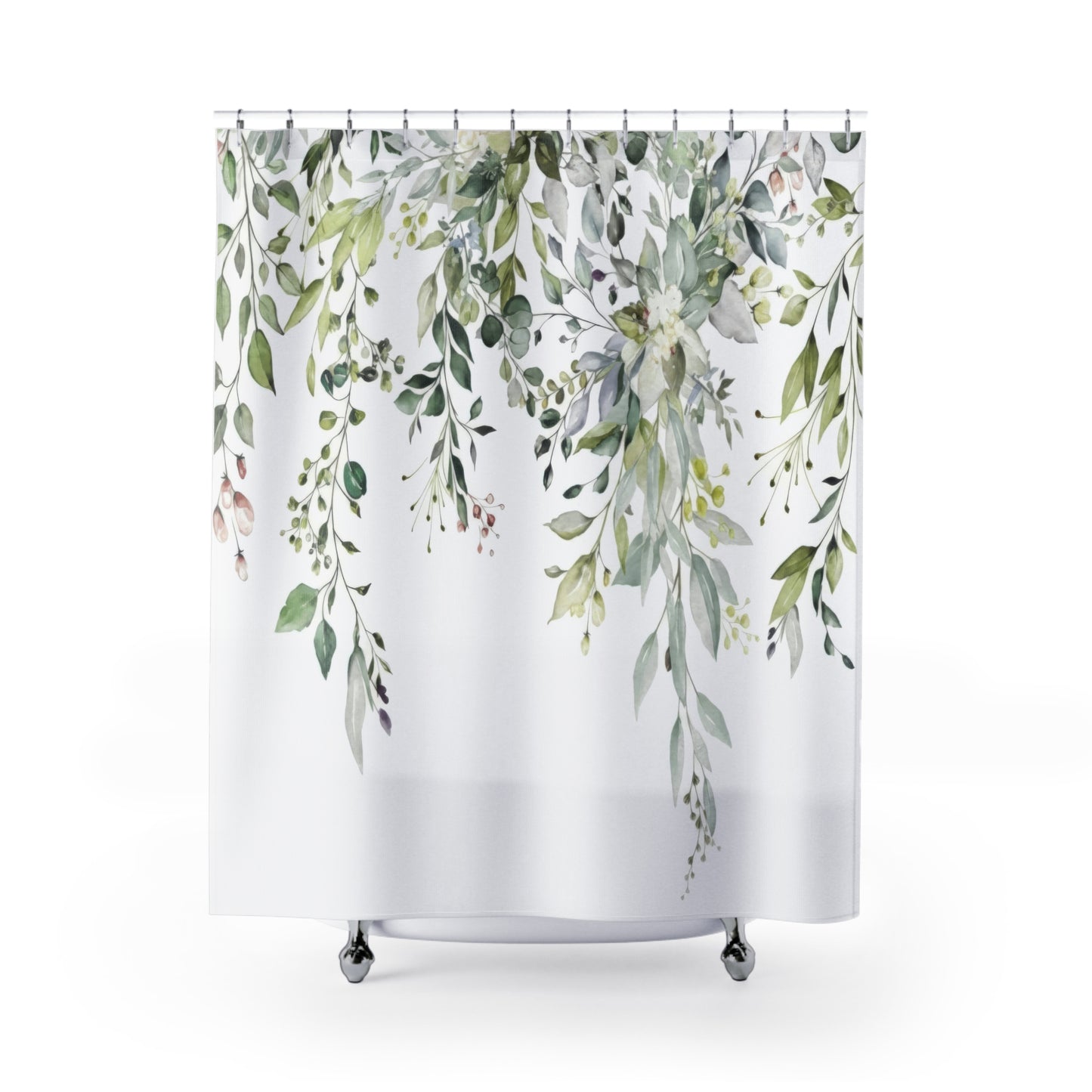 Sage Eucalyptus Shower Curtains, Watercolor Greenery Bathroom Decor