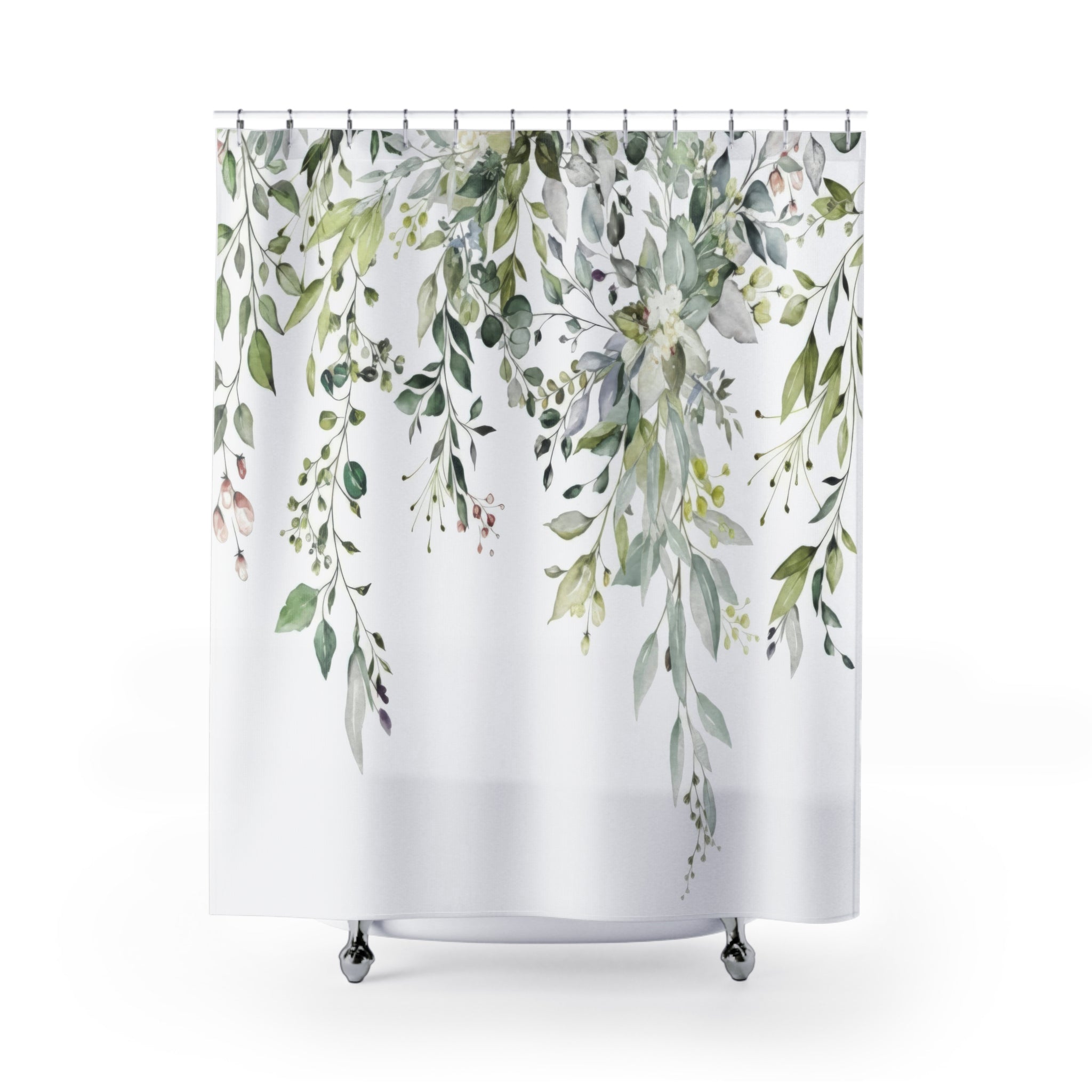 Sage Eucalyptus Shower Curtains, Watercolor Greenery Bathroom Decor