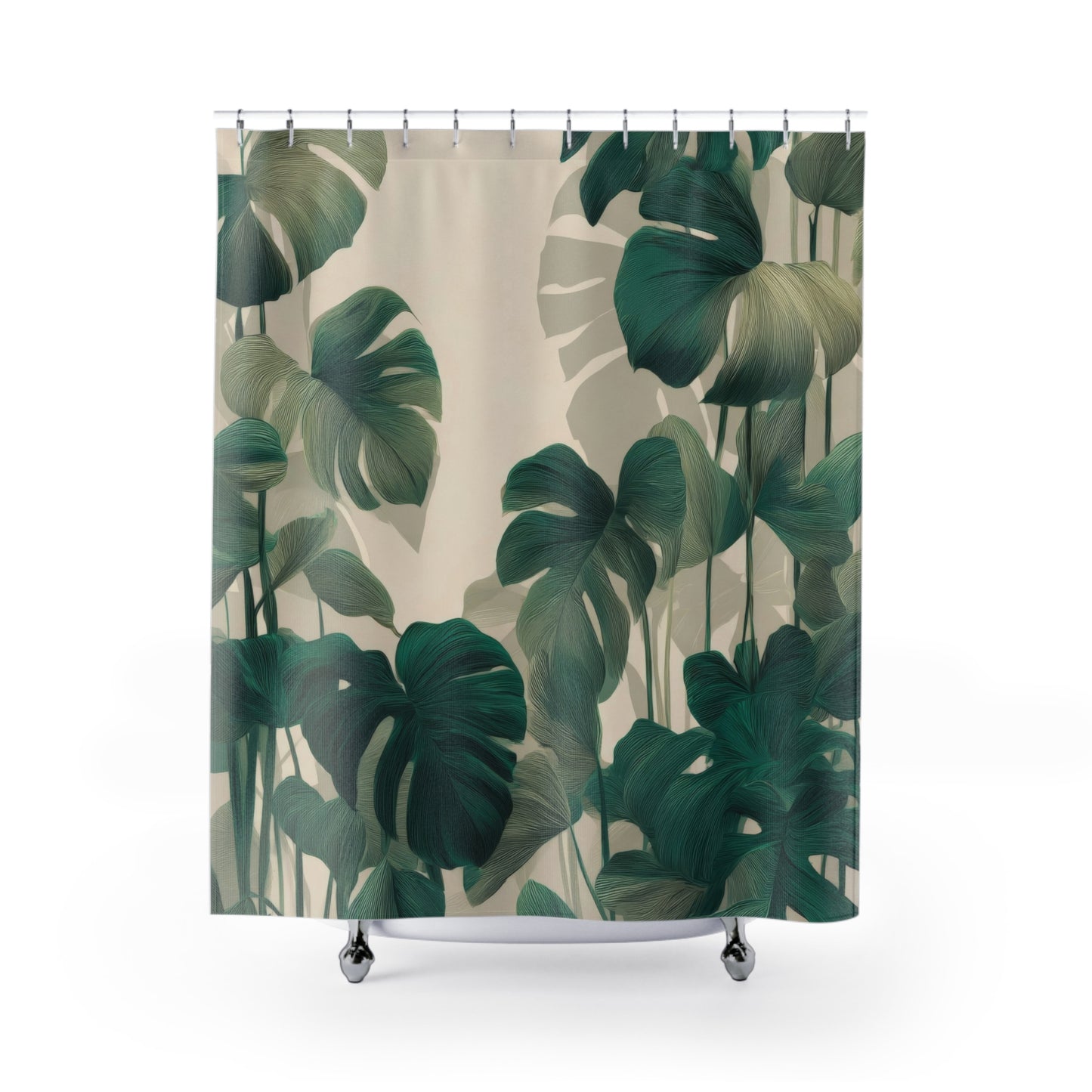 Artisan Etched Monstera Shower Curtains, Sophisticated Urban Jungle Decor