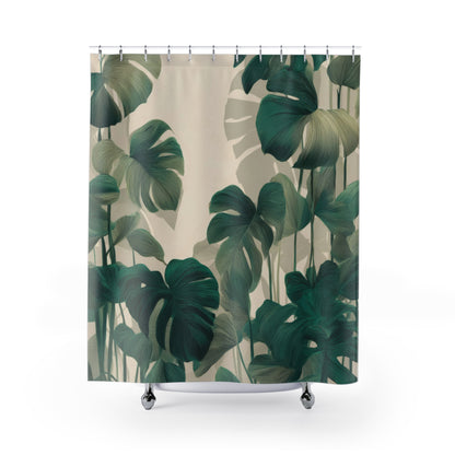 Artisan Etched Monstera Shower Curtains, Sophisticated Urban Jungle Decor