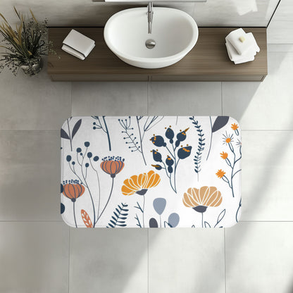 Minimalist Wildflower Bath Mat, Retro Boho Bathroom Decor
