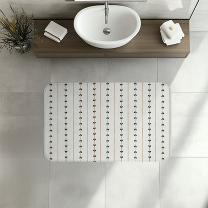 Minimalist Boho Bath Mat, Modern Scandi Vine Stripe Bathroom Decor