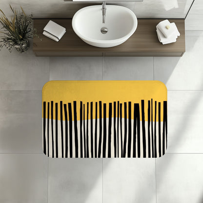 Abstract Birch Bath Mat, Mustard and Charcoal Japandi Minimalist Bath Art