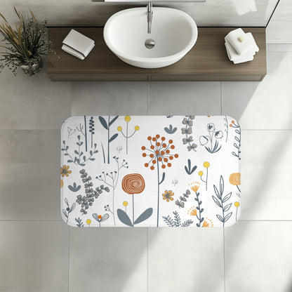 Scandinavian Wildflower Bath Mat, Modern Minimalist Bath Aesthetic