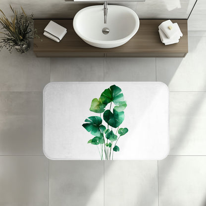 Watercolor Monstera Bath Mat, Bright Tropical Botanical Bathroom Decor