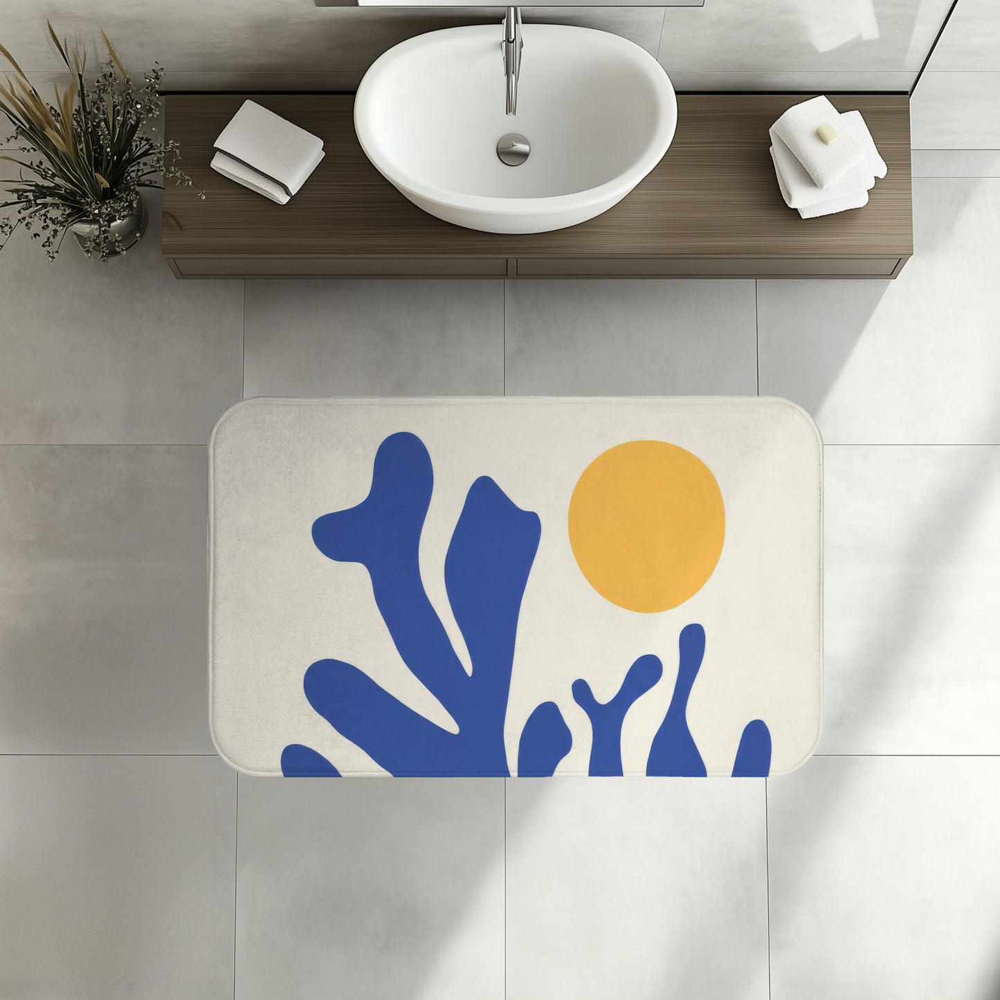 Matisse Coral Bath Mat, Blue Abstract Coastal Bathroom Decor