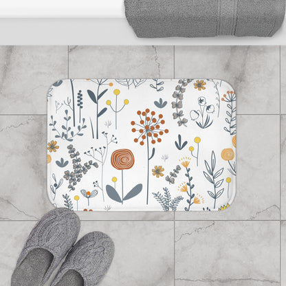 Scandinavian Wildflower Bath Mat, Modern Minimalist Bath Aesthetic