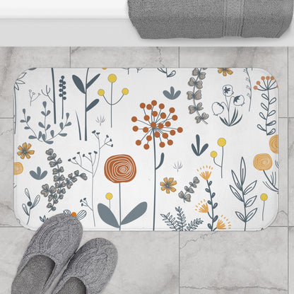 Scandinavian Wildflower Bath Mat, Modern Minimalist Bath Aesthetic
