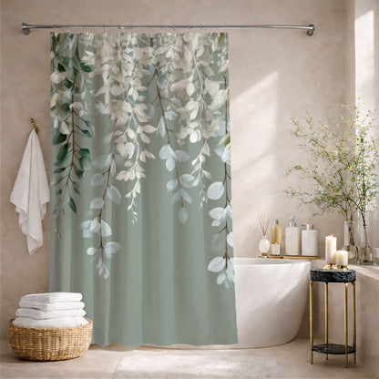 Frozen Sage Eucalyptus Shower Curtains, Muted Gray Botanical Bathroom Decor