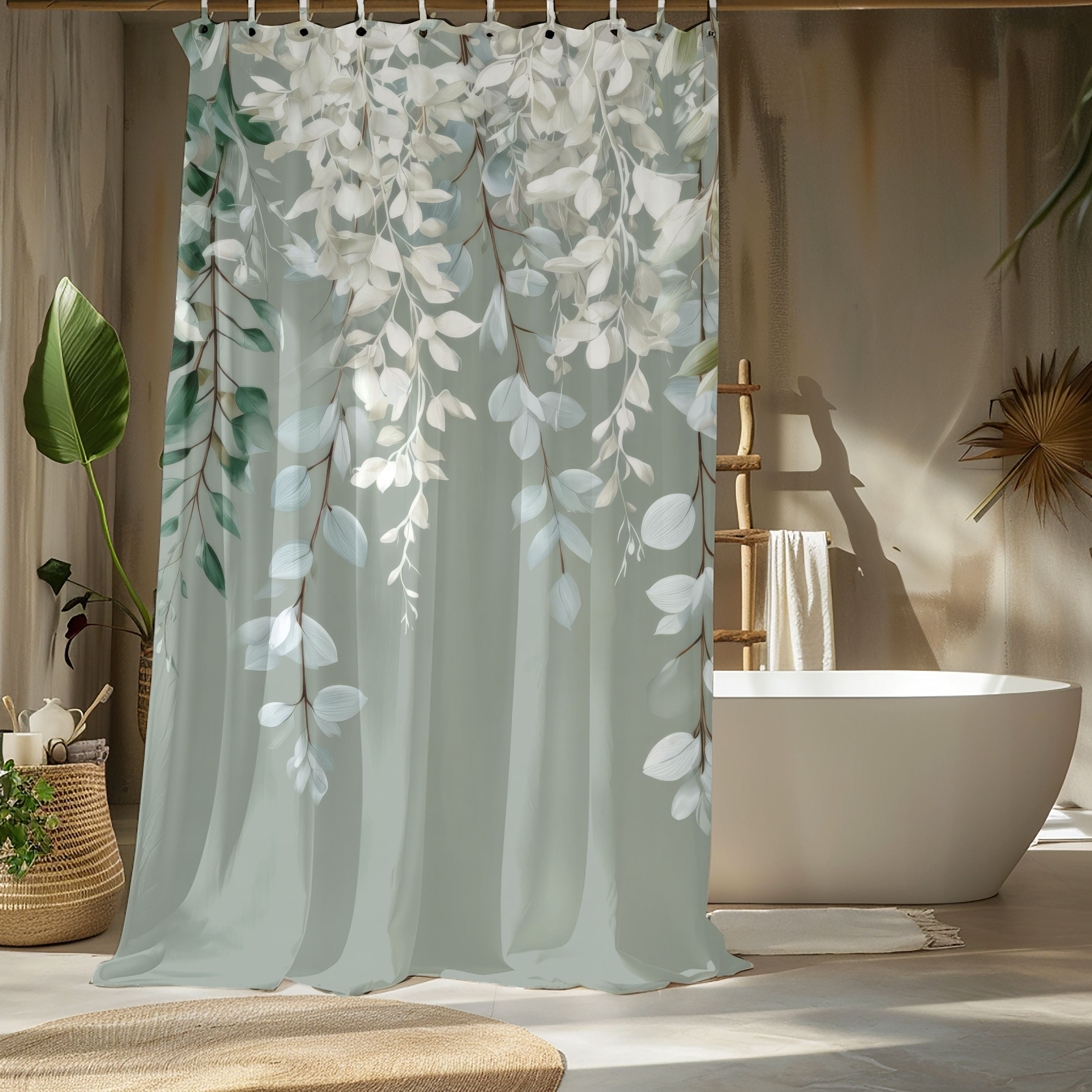 Frozen Sage Eucalyptus Shower Curtains, Muted Gray Botanical Bathroom Decor