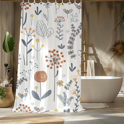Scandinavian Wildflower Shower Curtains, Modern Minimalist Bath Aesthetic