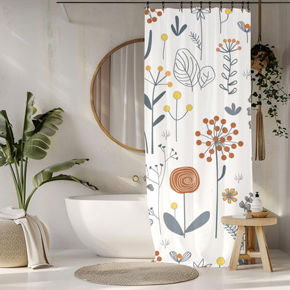 Scandinavian Wildflower Shower Curtains, Modern Minimalist Bath Aesthetic